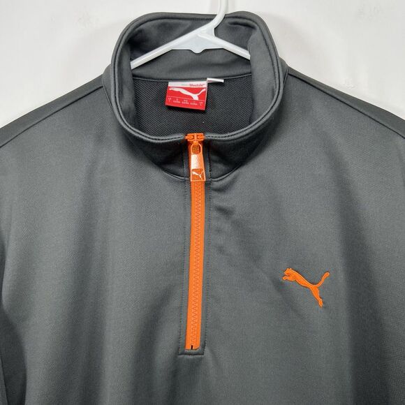 Puma Golf 1/4 Zip Pullover Men Size Large Gray Orange Performance Stretch Jacket - Picture 2 of 12